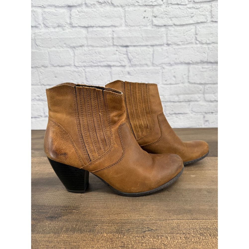 Boc Born Concepts Womens Leather‎ Ankle Boots Brown Block Heel Western Size 9.5